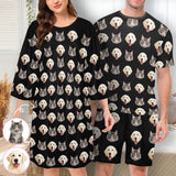 DogPicGift Pajama Personalized Pet Face Pajamas for Men Sleepwear&Women's Oversized Sleep Tee Custom Dog Cat Crew Neck Couple Matching Short Pajama Set