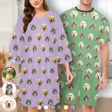 DogPicGift Pajama Personalized Pet Faces Multicolor Men Sleepwear&Women's Oversized Sleep Tee Custom Dog Cat Crew Neck Couple Matching Short Pajama Set