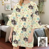 DogPicGift Pajama S Custom Pet Face Bone Paw Heart Pajamas for Women's Oversized Sleep Tee Personalized Women's Loose Nightshirt Sleepwear