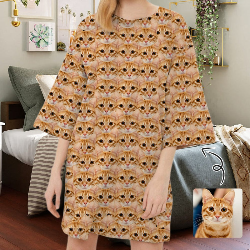 DogPicGift Pajama S Custom Pet Seamless Face Pajamas for Women's Oversized Sleep Tee Personalized Women's Loose Nightshirt Sleepwear