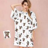 DogPicGift Pajama White / S Custom Dog Face Nightdress Personalized Photo Women's Oversized Colorful Nightshirt Bone Gifts For Women