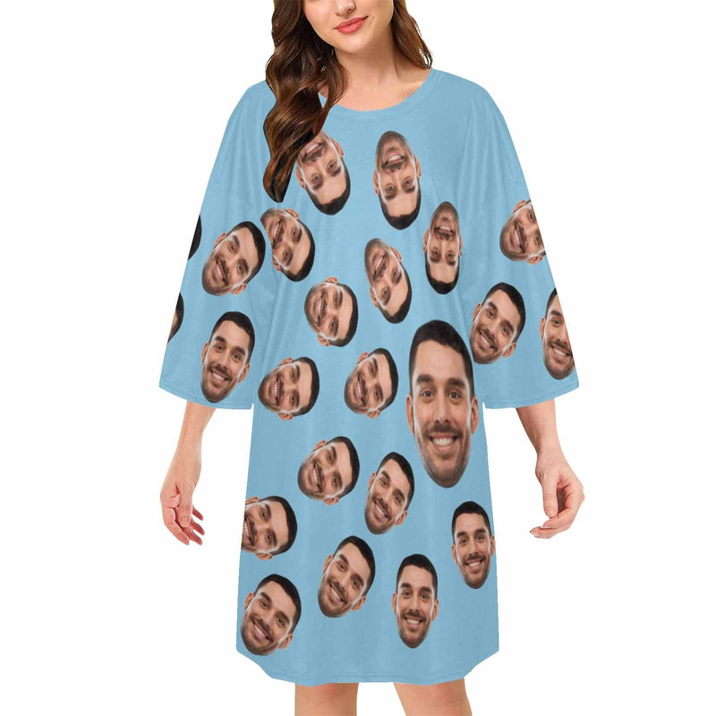 DogPicGift Pajama Women / Blue / S Personalized Face Black Pajamas for Men Sleepwear&Women's Oversized Sleep Tee Custom Crew Neck Couple Matching Short Pajama Set