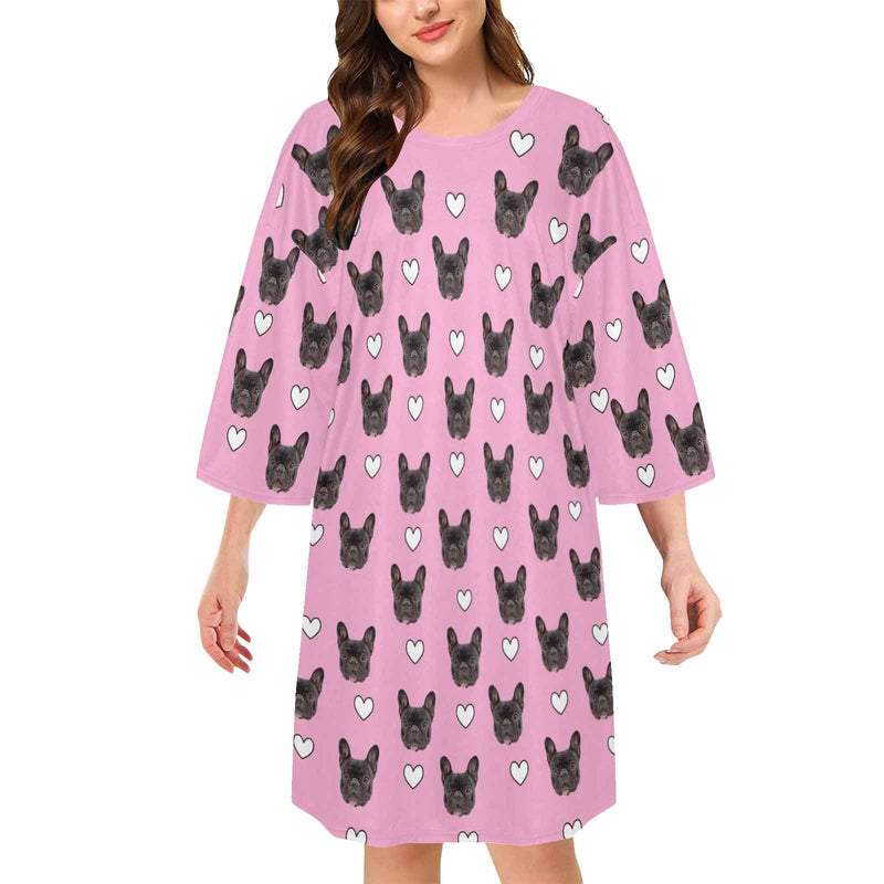 DogPicGift Pajama Women / S Personalized Pet Face Heart Men Sleepwear&Women's Oversized Sleep Tee Custom Dog Crew Neck Couple Matching Short Pajama Set