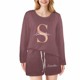FacePajamas Pajama Long Tracksuit 1 / S Custom initials & name Women's Long Sleeve Scoop Neck Short Pajama Set