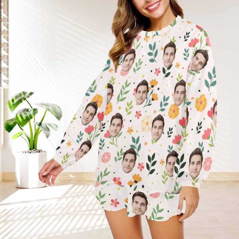 FacePajamas Sets 20230830-´÷Àֿµ-5  Women&#039;s Long Sleeve Mid-Length Shorts Pajama Set£¨Sets 19£©