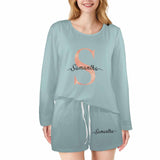 FacePajamas Pajama Long Tracksuit 4 / S Custom initials & name Women's Long Sleeve Scoop Neck Short Pajama Set
