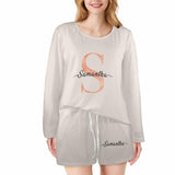 FacePajamas Pajama Long Tracksuit 5 / S Custom initials & name Women's Long Sleeve Scoop Neck Short Pajama Set