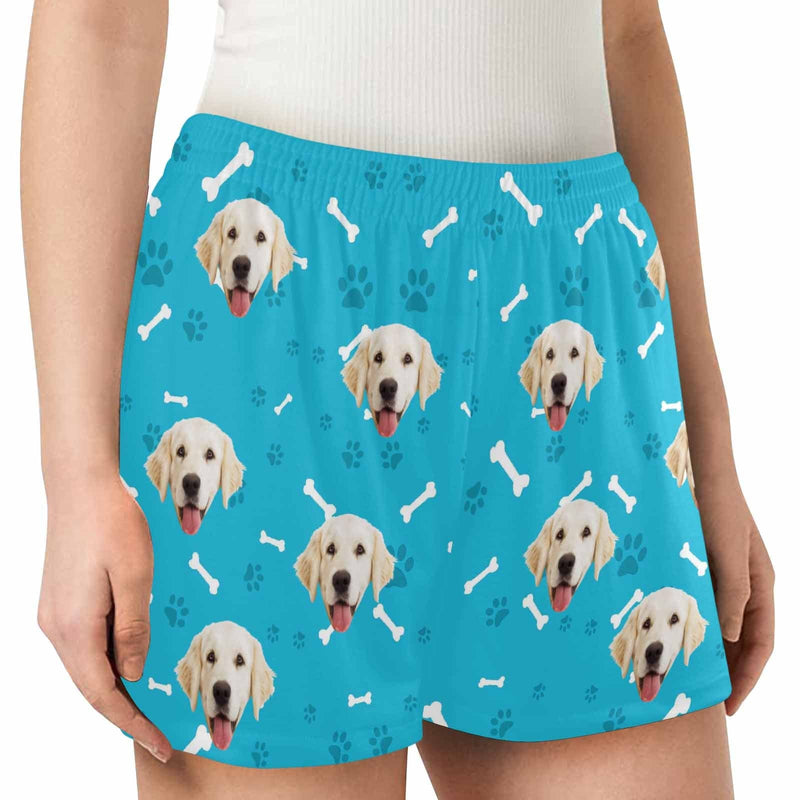FacePajamas Sets 8.17-蓝色狗骨头-女士短裤  Women&#039;s Pajama Shorts (Model Sets 11)