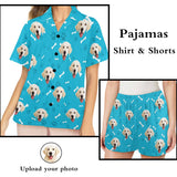 FacePajamas Sets 8.17-蓝色狗骨头-女士短裤  Women&#039;s Pajama Shorts (Model Sets 11)