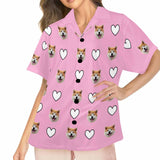 FacePajamas Sets 8.17-爱心粉底-女短衬衣  Women&#039;s V-Neck Short Pajama Top (Model Sets 11)