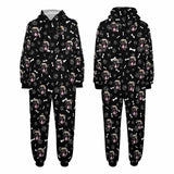 FacePajamas Pajama Adult Onesie Adult / Black / S [Thick Soft Fabric] Funny Flannel Fleece Adult Onesie Pajamas Custom Pet Face Dog Bones Jumpsuit Homewear