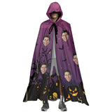 FacePajamas Halloween Cloak-2ML-ZD Adult / One Size Custom Face Purple Unisex Hooded Halloween Cloak for Adult and Kids Cosplay Costumes Wizard Cape with Hat
