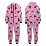 FacePajamas Pajama Adult Onesie Adult / Pink / S [Thick Soft Fabric] Funny Flannel Fleece Adult Onesie Pajamas Custom Pet Face Dog Bones Jumpsuit Homewear