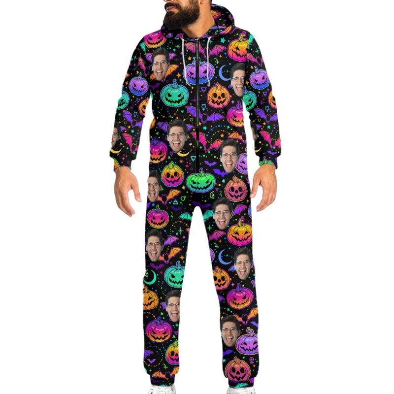 FacePajamas Hooded Onesie-2ML-ZD Adult / S Halloween Custom Face Pumpkin Family Hooded Onesie Jumpsuits with Pocket Personalized Zip One-piece Pajamas for Adult kids
