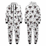 FacePajamas Pajama Adult Onesie Adult / White / S [Thick Soft Fabric] Funny Flannel Fleece Adult Onesie Pajamas Custom Pet Face Dog Bones Jumpsuit Homewear