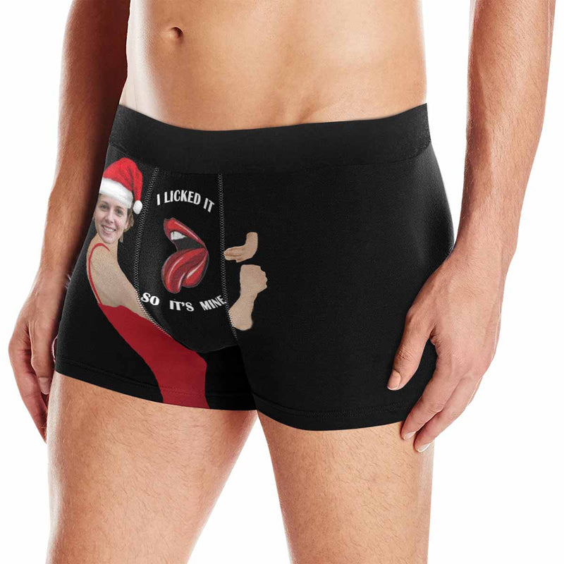 FacePajamas Men Underwear Black / Face with Santa Hat / XS Custom Face Boxers Underwear Embrace Sexy Lips Personalized Men's All-Over Print Boxer Briefs Underwear For Valentine's Day Gift