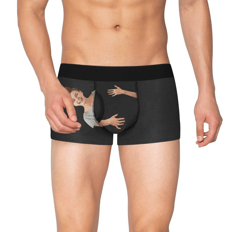 FacePajamas Men Underwear Black / S Custom Face Hug My Love Men's Pocket Boxer Briefs Print Your Own Personalized Underwear For Valentine's Day Gift