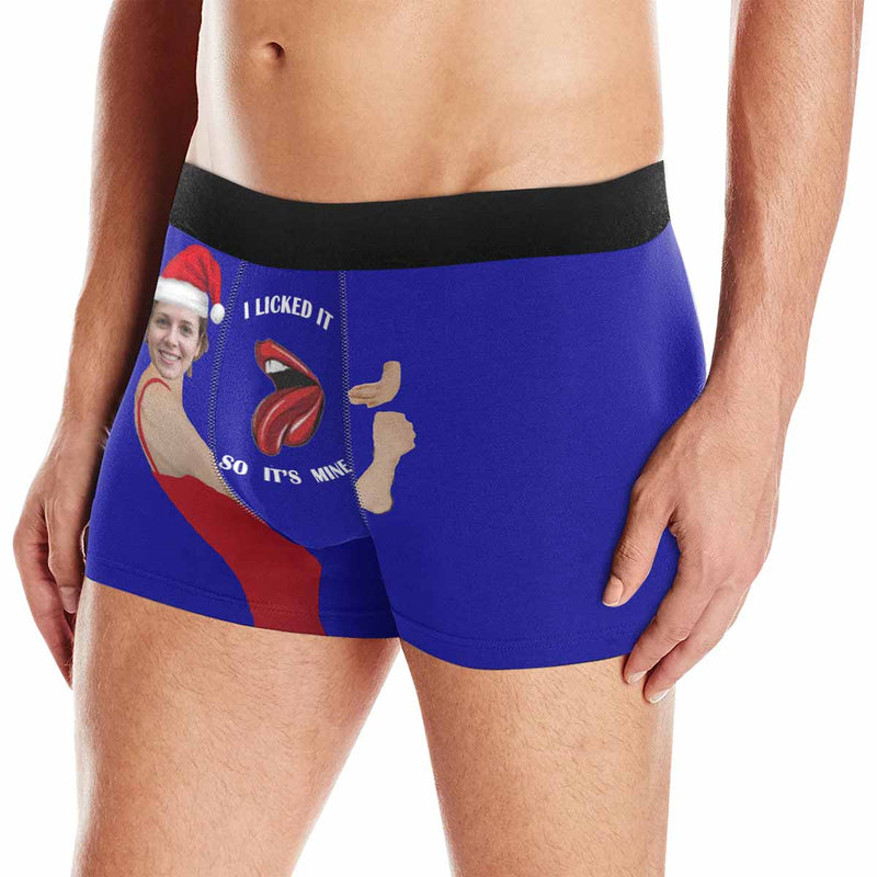 FacePajamas Men Underwear Blue / Face with Santa Hat / XS Custom Face Boxers Underwear Embrace Sexy Lips Personalized Men's All-Over Print Boxer Briefs Underwear For Valentine's Day Gift