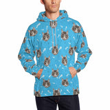 FacePajamas Hoodie Blue / S [High Quality] Custom Pet Face Cat Paw & Fish Bone Men's All Over Print Hoodie