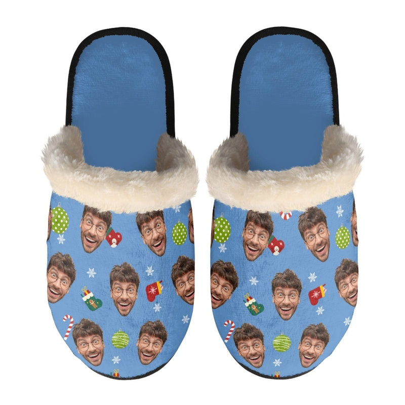 FacePajamas Slippers-2ML-ZD Blue / XS Custom Face Christmas Fuzzy Slippers for Women and Men Personalized Photo Non-Slip Slippers Indoor Warm House Shoes
