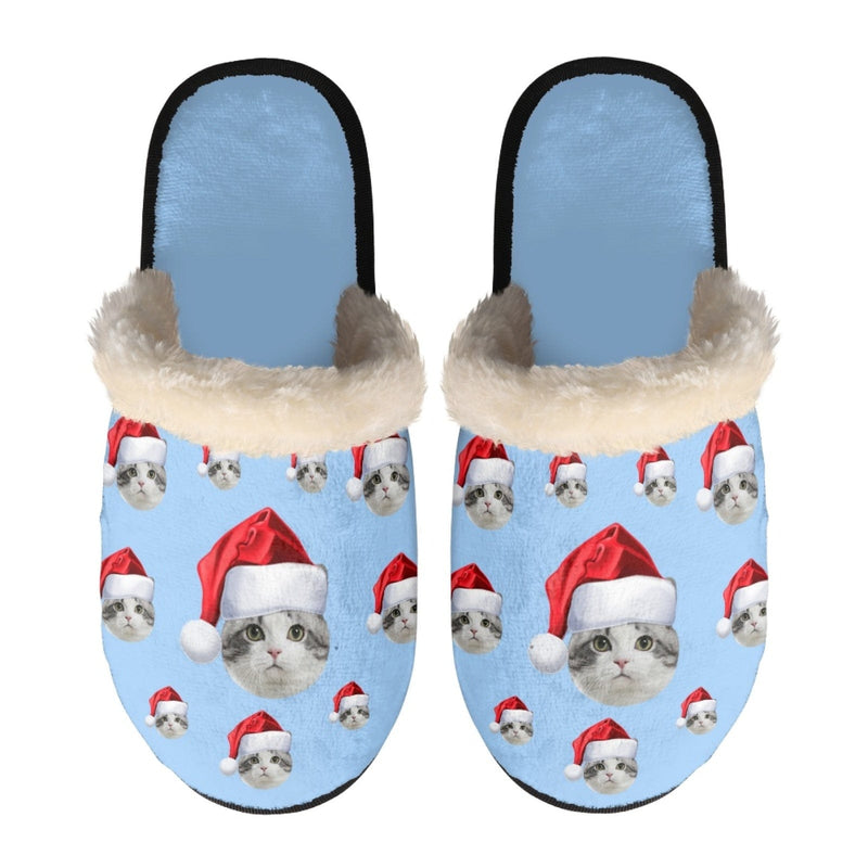 FacePajamas Slippers-2ML-ZD Blue / XS Custom Face Santa Hat Fuzzy Slippers for Women and Men Christmas Personalized Photo Non-Slip Slippers Indoor Warm House Shoes