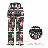 FacePajamas Pajama Shirt&Pants-Fleece Coral Fleece Pajama Trousers-Custom Face Black Christmas Background Red Hat Warm and Comfortable Sleepwear Long Pajama Pants For Men Women