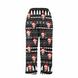 FacePajamas Pajama Shirt&Pants-Fleece Coral Fleece Pajama Trousers-Custom Face Black Christmas Background Red Hat Warm and Comfortable Sleepwear Long Pajama Pants For Men Women
