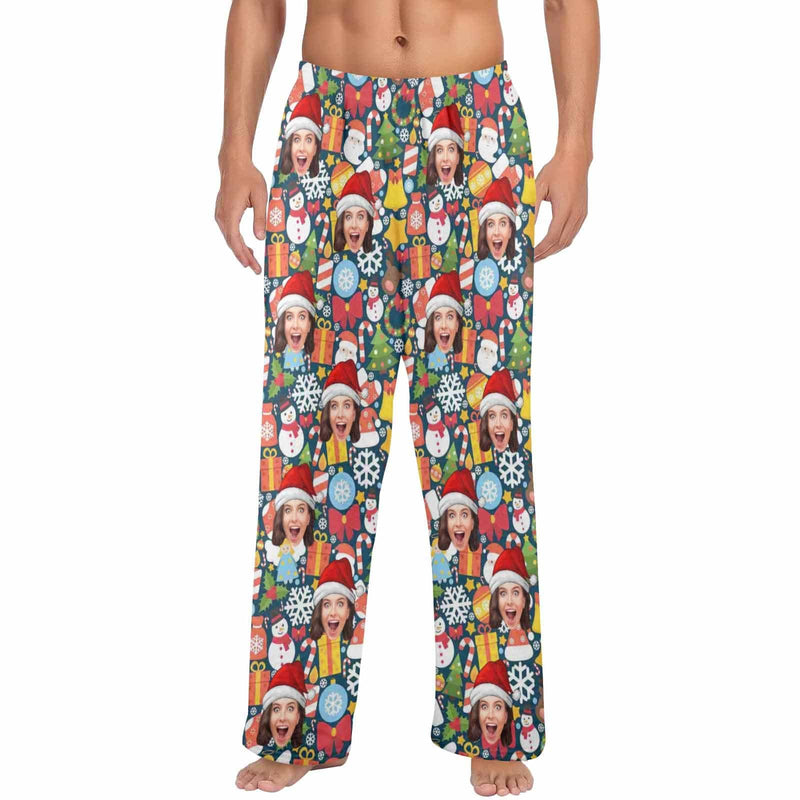 FacePajamas Pajama Shirt&Pants-Fleece Coral Fleece Pajama Trousers-Custom Face Christmas Gifts Warm and Comfortable Sleepwear Long Pajama Pants For Men Women