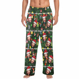 FacePajamas Pajama Shirt&Pants-Fleece Coral Fleece Pajama Trousers-Custom Face Christmas Red Hat Tree Trinkets Warm and Comfortable Sleepwear Long Pajama Pants For Men Women