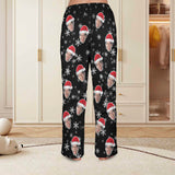 FacePajamas Pajama Shirt&Pants-Fleece Coral Fleece Pajama Trousers-Custom Face Christmas Snowflake Warm and Comfortable Sleepwear Long Pajama Pants For Men Women
