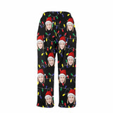 FacePajamas Pajama Shirt&Pants-Fleece Coral Fleece Pajama Trousers-Custom Face Colored Light Bulbs Christmas Red Hat Warm and Comfortable Sleepwear Long Pajama Pants For Men Women