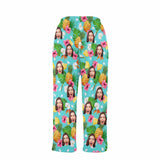FacePajamas Pajama Shirt&Pants-Fleece Coral Fleece Pajama Trousers-Custom Face Flowers And Pineapple Print Warm and Comfortable Sleepwear Long Pajama Pants For Men Women