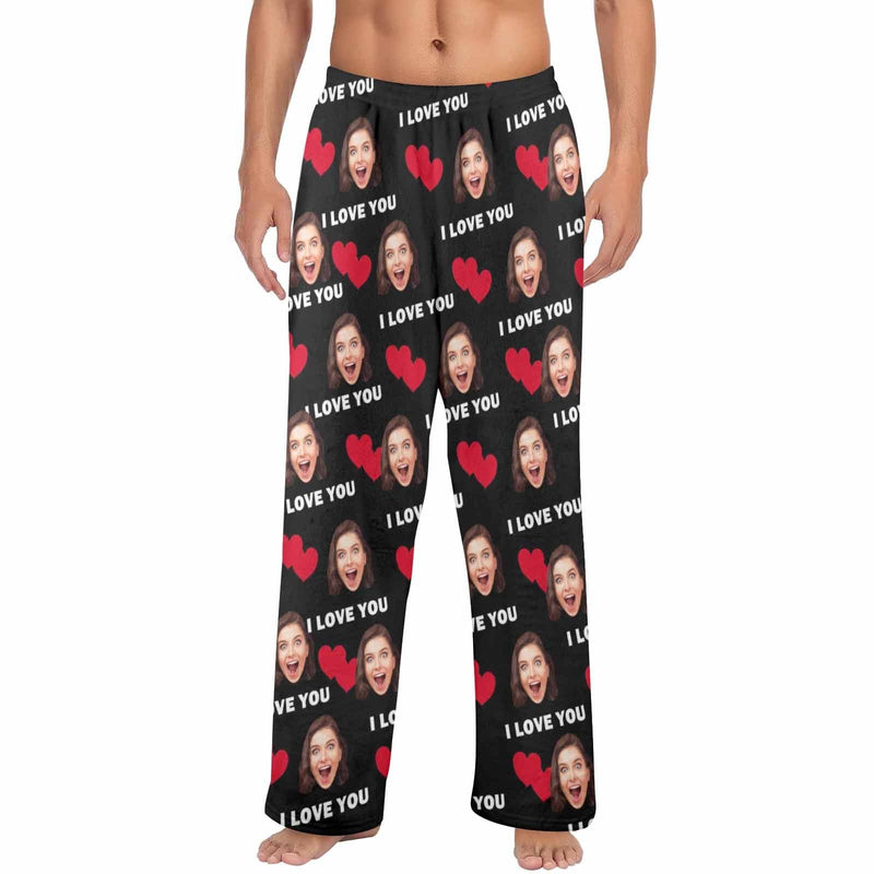 FacePajamas Pajama Shirt&Pants-Fleece Coral Fleece Pajama Trousers-Custom Face Heart Lover Print Warm and Comfortable Sleepwear Long Pajama Pants For Men Women