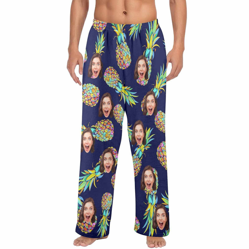 FacePajamas Pajama Shirt&Pants-Fleece Coral Fleece Pajama Trousers-Custom Face Pineapple Print Warm and Comfortable Sleepwear Long Pajama Pants For Men Women