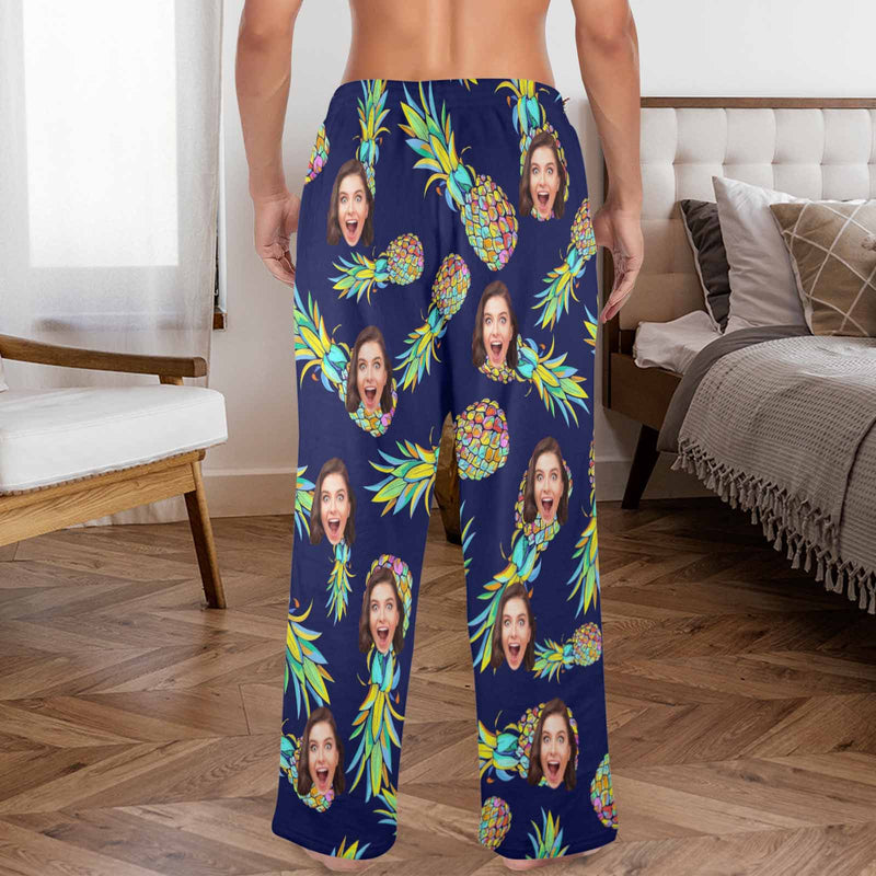 FacePajamas Pajama Shirt&Pants-Fleece Coral Fleece Pajama Trousers-Custom Face Pineapple Print Warm and Comfortable Sleepwear Long Pajama Pants For Men Women
