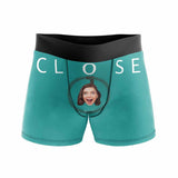 FacePajamas Men Underwear Custom Boxers Personalized Green Underwear with Face Close And Open Tomorrow Custom Men's Boxer Briefs