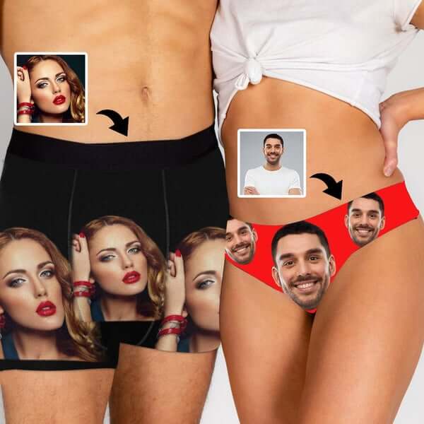 FacePajamas Women Underwear Custom Couple Matching Briefs with Face Personalized Photo Underwear Made For Couple Valentine's Day Gift