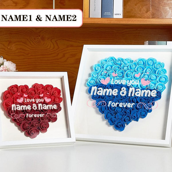 FacePajamas Valentine Gift Custom Couple Name Heart-shaped Paper Flower Shadow Box Valentine's Gift For Her