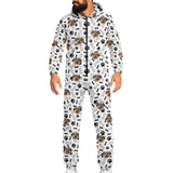 FacePajamas Hooded Onesie-2ML-ZD Custom Dog Face Foot Print Unisex Adult Hooded Onesie Jumpsuits with Pocket Personalized Zip One-piece Pajamas for Men and Women