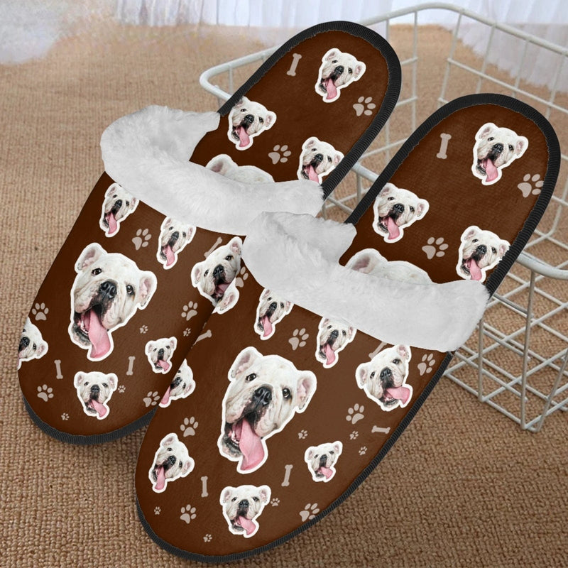 FacePajamas Slippers-2ML-ZD Custom Dog Face Multicolor Fuzzy Slippers for Women and Men Personalized Photo Non-Slip Slippers Indoor Warm House Shoes