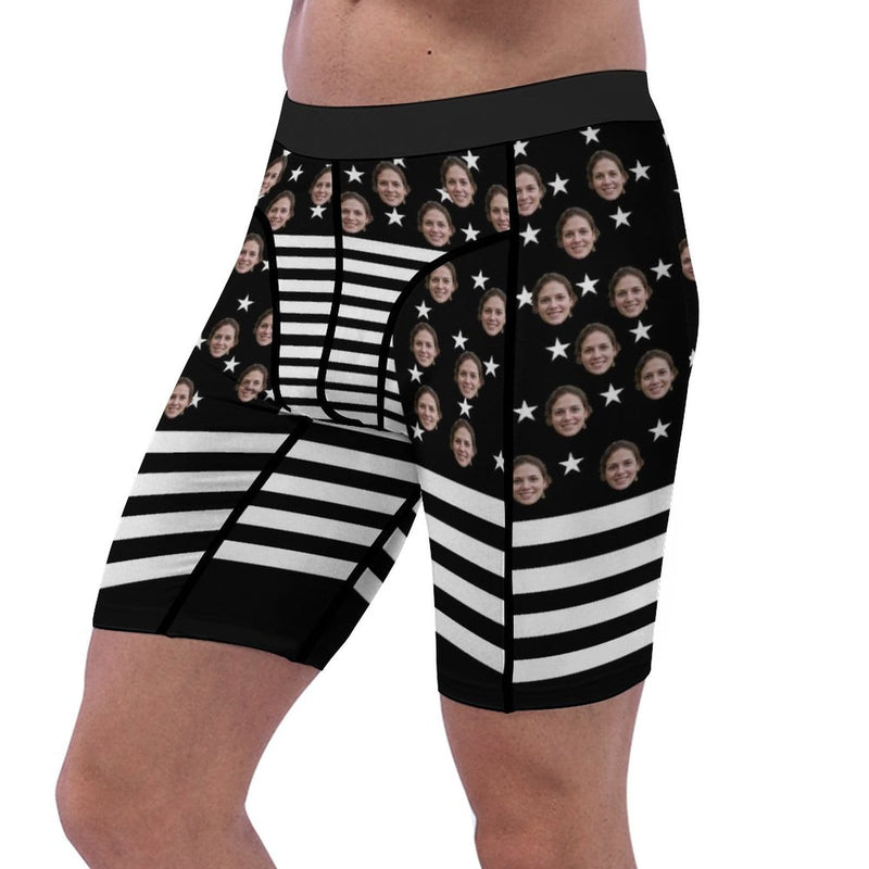 FacePajamas Sports Briefs-2GG-SDS Custom Face Black Stripe Men's Sports Boxer Briefs Made Your Own Underwear For Valentine's Day Gift