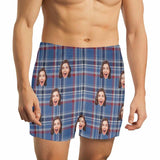 FacePajamas Men Underwear-shorts Custom Face Blue&Red Plaid Boxer Shorts Pure Cotton Shorts for Men