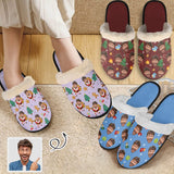 FacePajamas Slippers-2ML-ZD Custom Face Christmas Fuzzy Slippers for Women and Men Personalized Photo Non-Slip Slippers Indoor Warm House Shoes