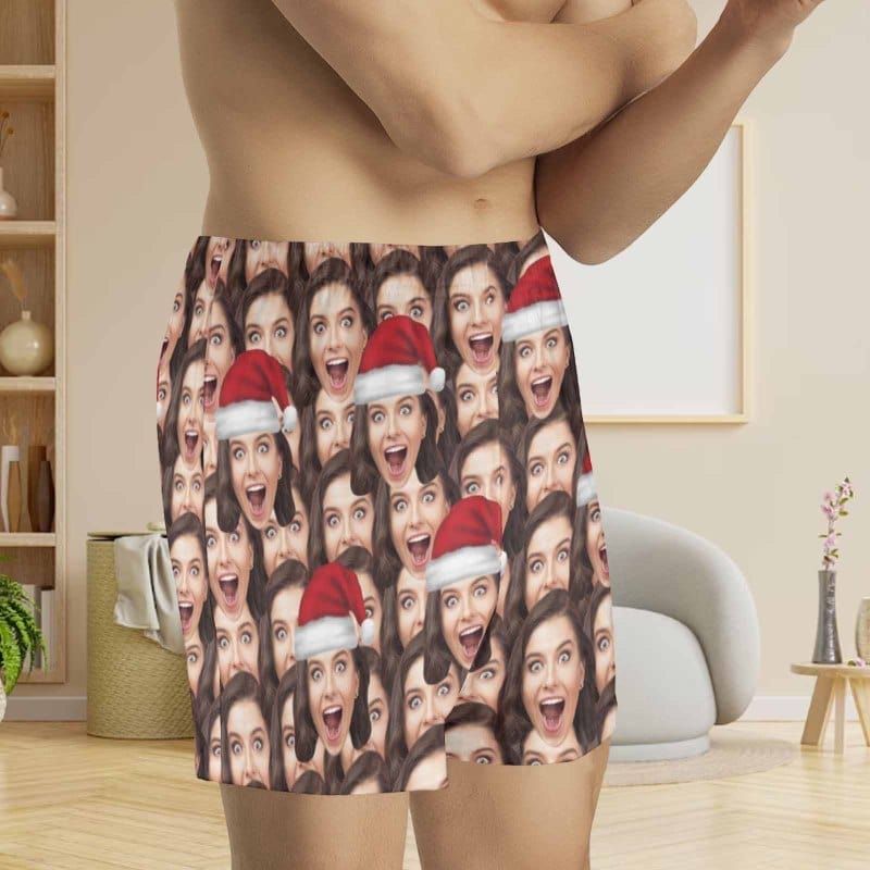 FacePajamas Men Underwear-shorts Custom Face Christmas Hat Boxer Shorts Pure Cotton Shorts for Men