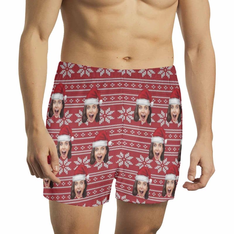 FacePajamas Men Underwear-shorts Custom Face Christmas Hat X-mas Boxer Shorts Pure Cotton Shorts for Men