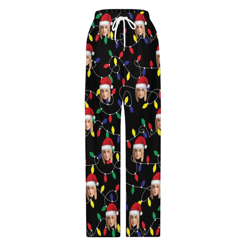 FacePajamas Pajama Pants& Bandana-2ML-SDS Custom Face Colored Light Bulbs Christmas Pajama Pants and Pet Dog Bandana
