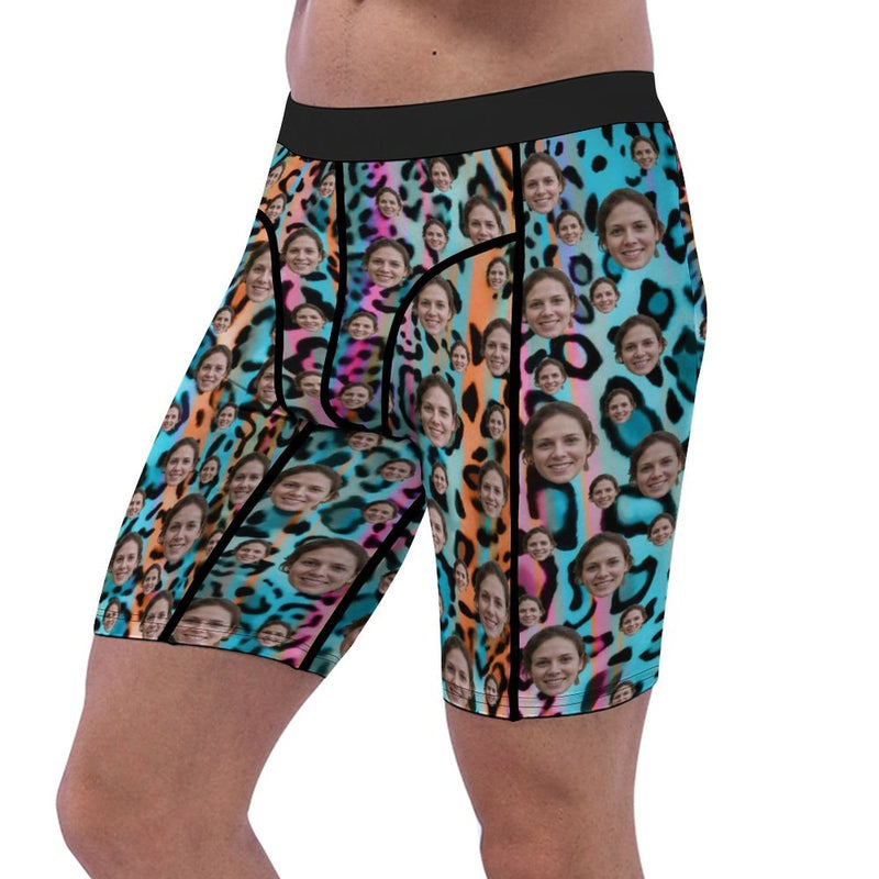FacePajamas Sports Briefs-2GG-SDS Custom Face Colours Leopard Men's Sports Boxer Briefs Design Your Own Personalized Underwear For Valentine's Day Gift