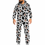 FacePajamas Hooded Onesie-2ML-ZD Custom Face Cow Pattern Family Hooded Onesie Jumpsuits with Pocket Personalized Zip One-piece Pajamas for Adult kids