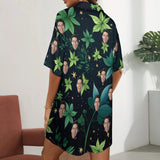 FacePajamas Pajama-2ML-MTMS Custom Face Dark Green Vegetation Satin Nightgown For Women Silk Nightshirt Button Down Pajamas Dress Boyfriend Sleepshirt S-3XL