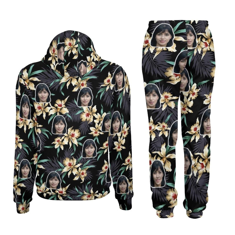 FacePajamas Hoodie Set-2WH-SDS Custom Face Flower Hoodie Sweatpant Set Personalized Unisex Loose Hoodie Top Outfits
